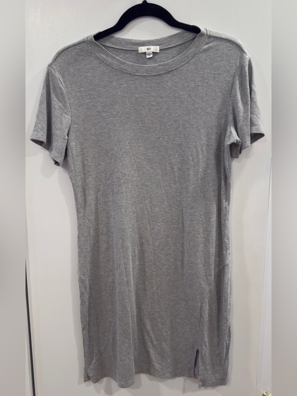 bp Gray Ribbed Short-Sleeve Mini Dress